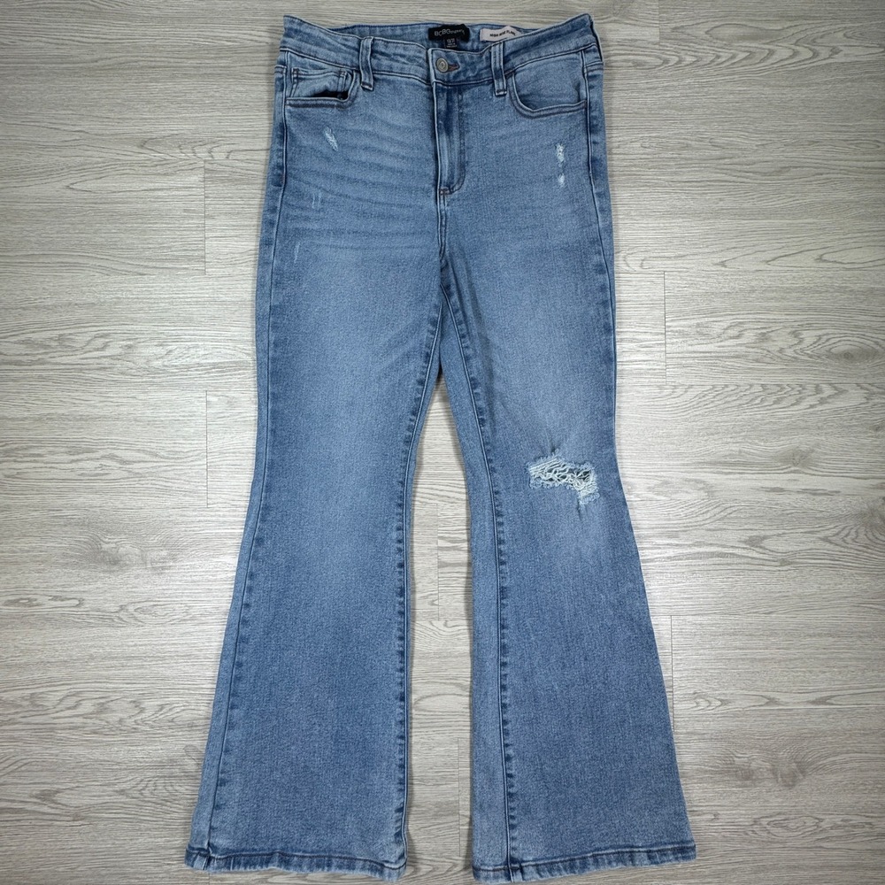 BCBGeneration Womens‎ Jeans High Rise Flare Blue 13/31 Distressed Denim